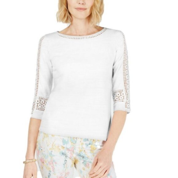 Charter Club Crochet-Inset Top - Picture 1 of 9